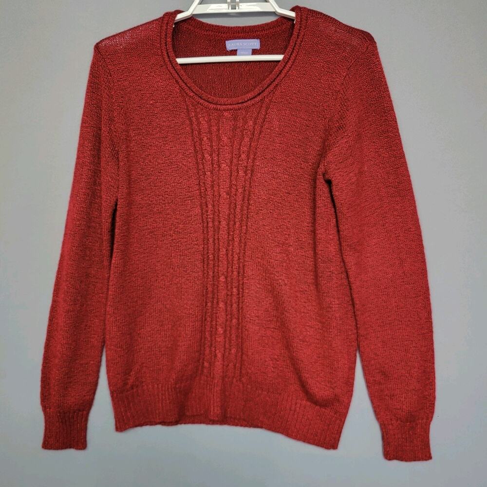 Laura Scott Pullover Sweater Womens M Brick‎ Melanged Marled Knit Long Sleeves